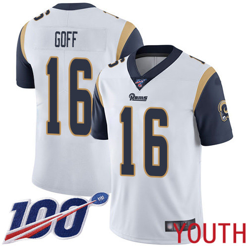 Los Angeles Rams Limited White Youth Jared Goff Road Jersey NFL Football #16 100th Season Vapor Untouchable